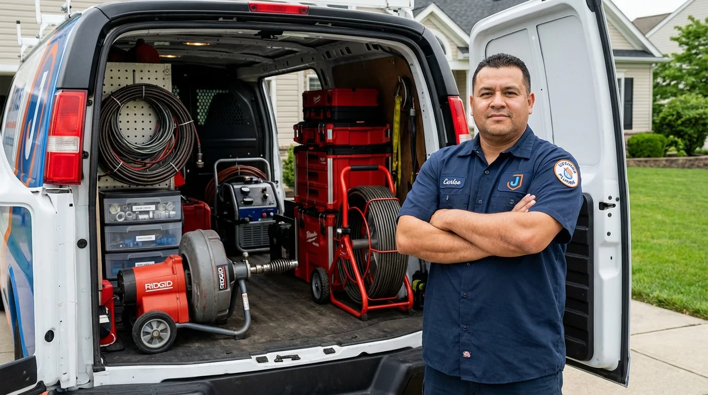 Professional drain cleaning equipment and Johns Plumbing LLC plumber in Dinuba