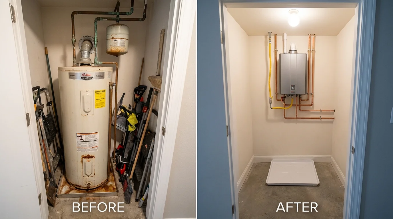 Tank water heater versus wall-mounted tankless unit comparison for Dinuba, CA homeowners